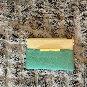 White & Teal Charming Charlie Crossbody Purse